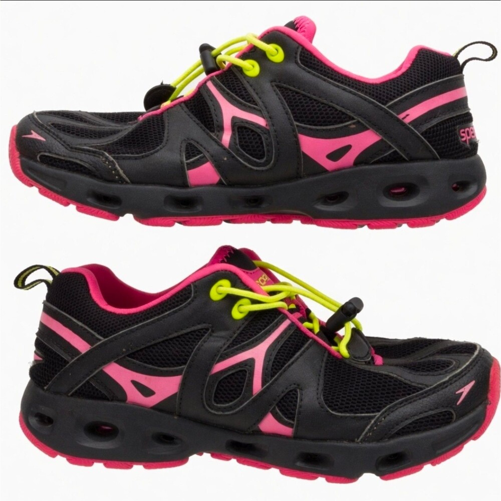 Speedo Hydro Comfort 4.0 Black Pink Water Shoes Womens Size 6 Quick Lace Yellow